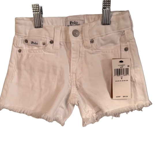 NWT Polo Ralph Lauren Girls White Denim Shorts Raw Hem, adjustable waist Size 4 - Picture 1 of 12